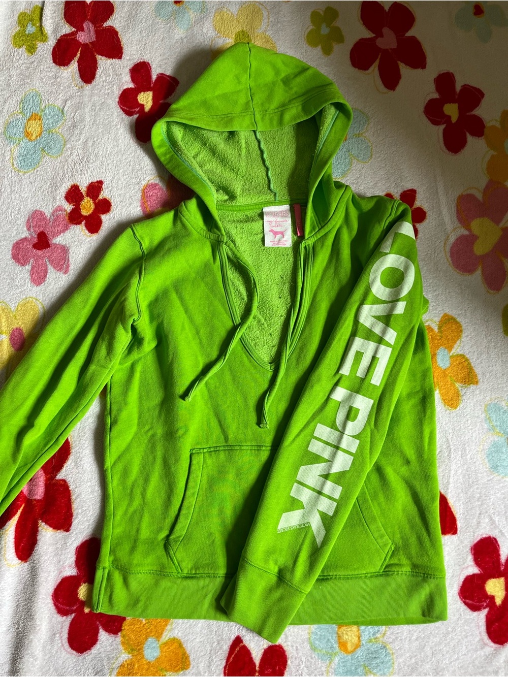 PINK Victoria's Secret Neon Lime Green Zip-Up Hoodie